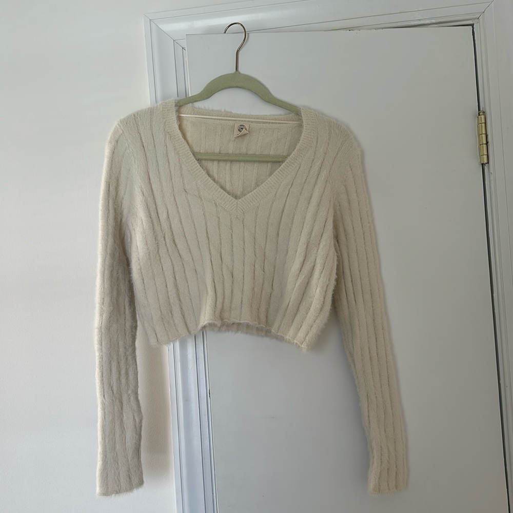 Urban Outfitters Cream Cropped Sweater